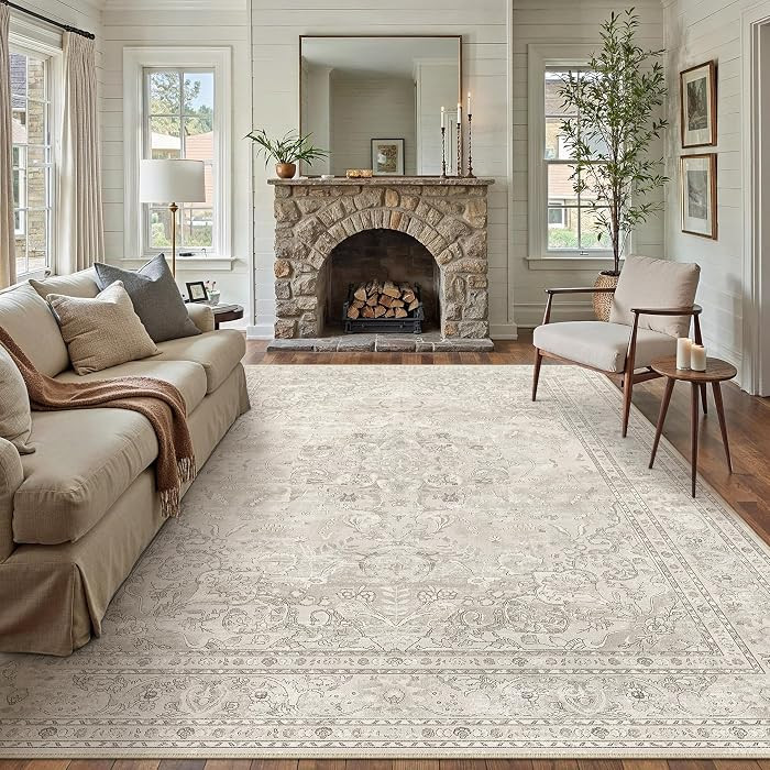 Beige 8x10 Area Rug Washable Vintage Carpet Living Room Large | Amazon (US)