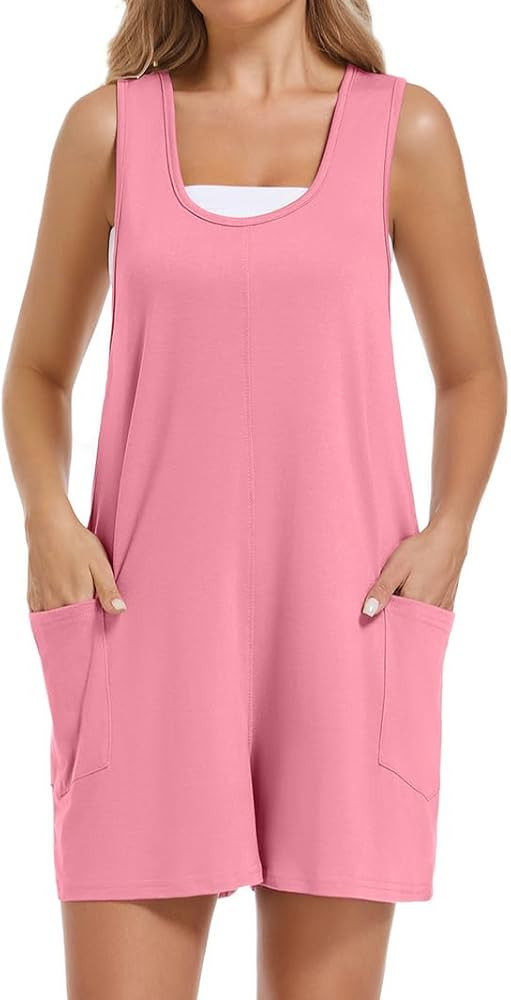 Womens Summer Casual Sleeveless Romper Loose Crew Neck Shorts Lounge Overalls Jumpsuit with Pocke... | Amazon (US)