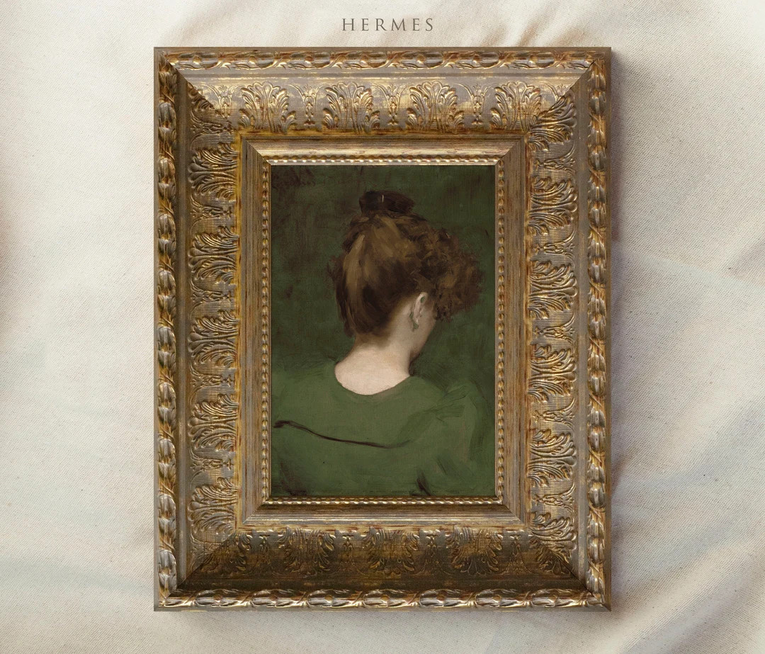 Vintage Art Framed French Woman Back Portrait Green Moody - Etsy | Etsy (US)