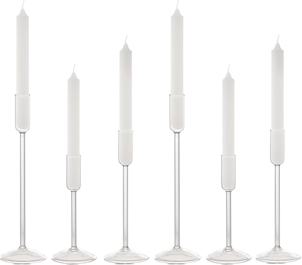 Candlestick Holders, Glass Taper Candle Holders Set of 6, Candle Holders for Candlesticks, for Ch... | Amazon (US)