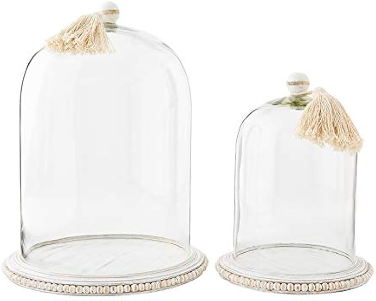 Mud Pie Large Beaded Base Decorative Cloche, White | Amazon (US)
