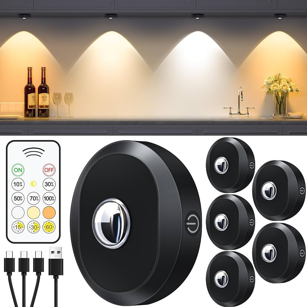 WILLED Puck Lights with Remote Control, Rechargeable Under Cabinet Lights, 1200mAh Battery Operat... | Amazon (US)