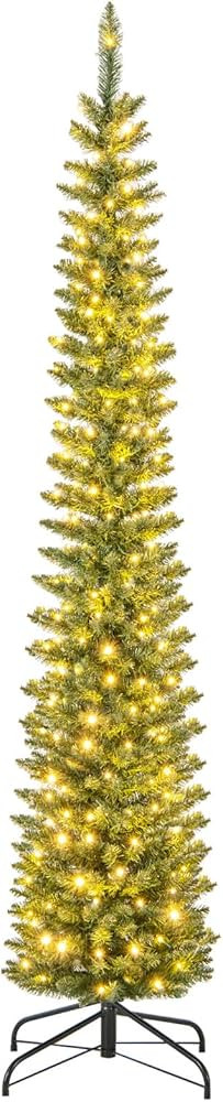 Goplus 7ft Pre-Lit Pencil Christmas Tree, Artificial Slim Xmas Tree with 200 Warm-White LED Light... | Amazon (US)