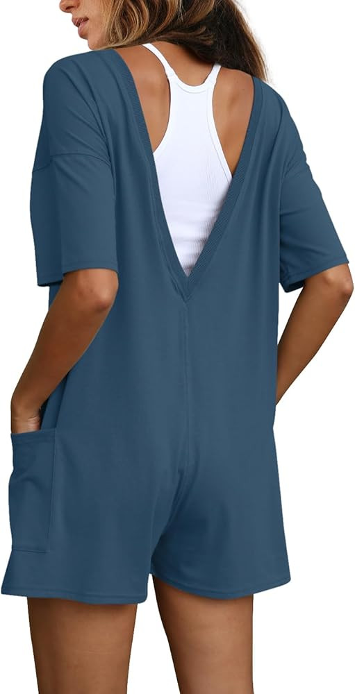 ReachMe Womens Oversized Tee Romper Wide Leg Short Jumpsuits with Pockets Casual Short Sleeve One... | Amazon (US)