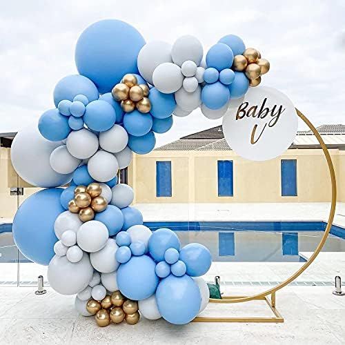 Baby Blue Balloon Garland Arch Kit – 113 Pack With Light Blue Double Pastel Blue Gold Metallic ... | Amazon (US)