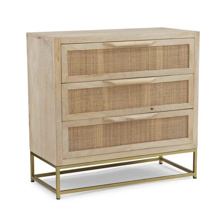 Powell Blair 3-Drawer Rattan Cabinet, Gold Legs with Natural Finish | Walmart (US)