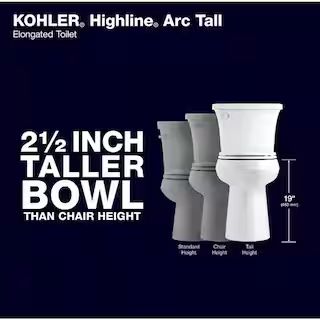 KOHLER Extra Tall Highline Arc Complete Solution 2-piece 1.28 GPF Single Flush Elongated Toilet i... | The Home Depot