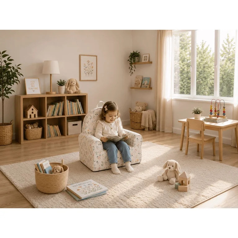 Little Next Toddler Floral Foam Chair, Cream | Walmart (US)