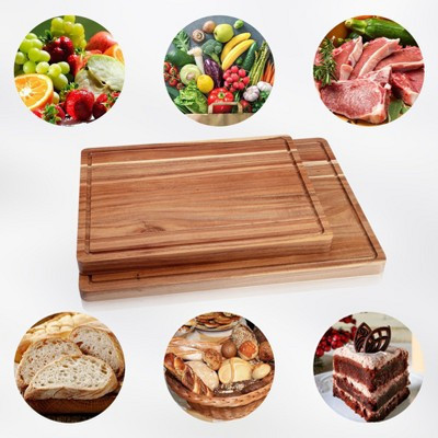 Set of 2 Acacia Wood Cutting Board, Large Wooden Cutting Board for Kitchen, Butcher Block with Deep Juice Groove and Side Handle | Target
