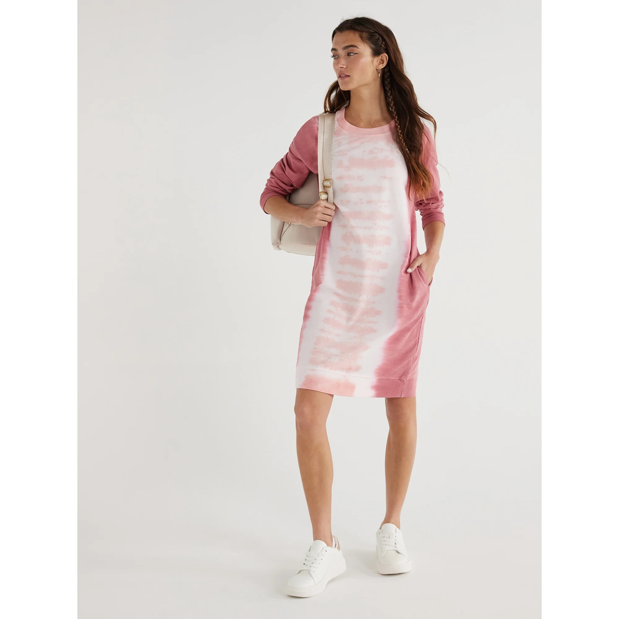 Time and Tru Women's Garment Wash Sweatshirt Dress, Sizes XS-XXXL | Walmart (US)