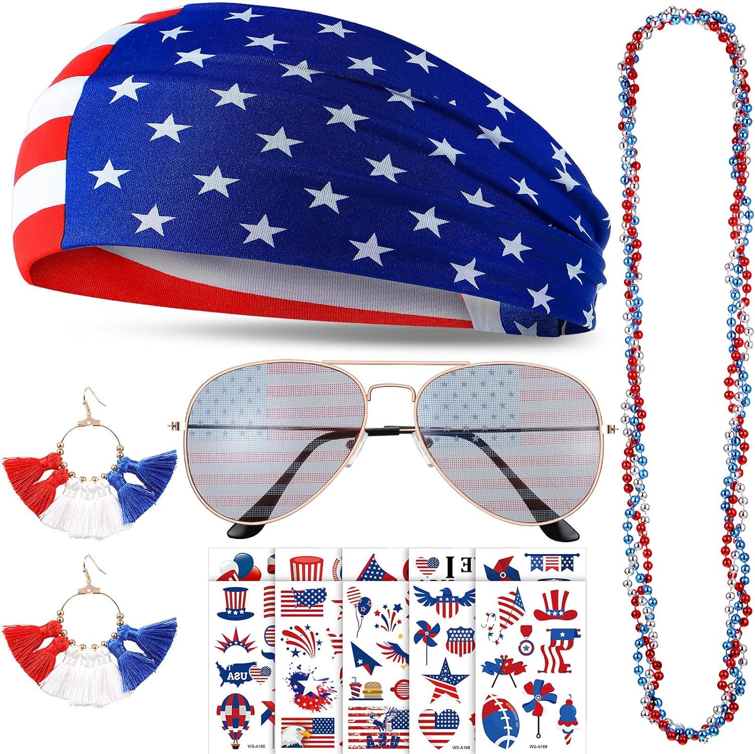 4th of July Accessories American Flag Headband American Flag Sunglasses with 4th of July Earring and | Amazon (US)