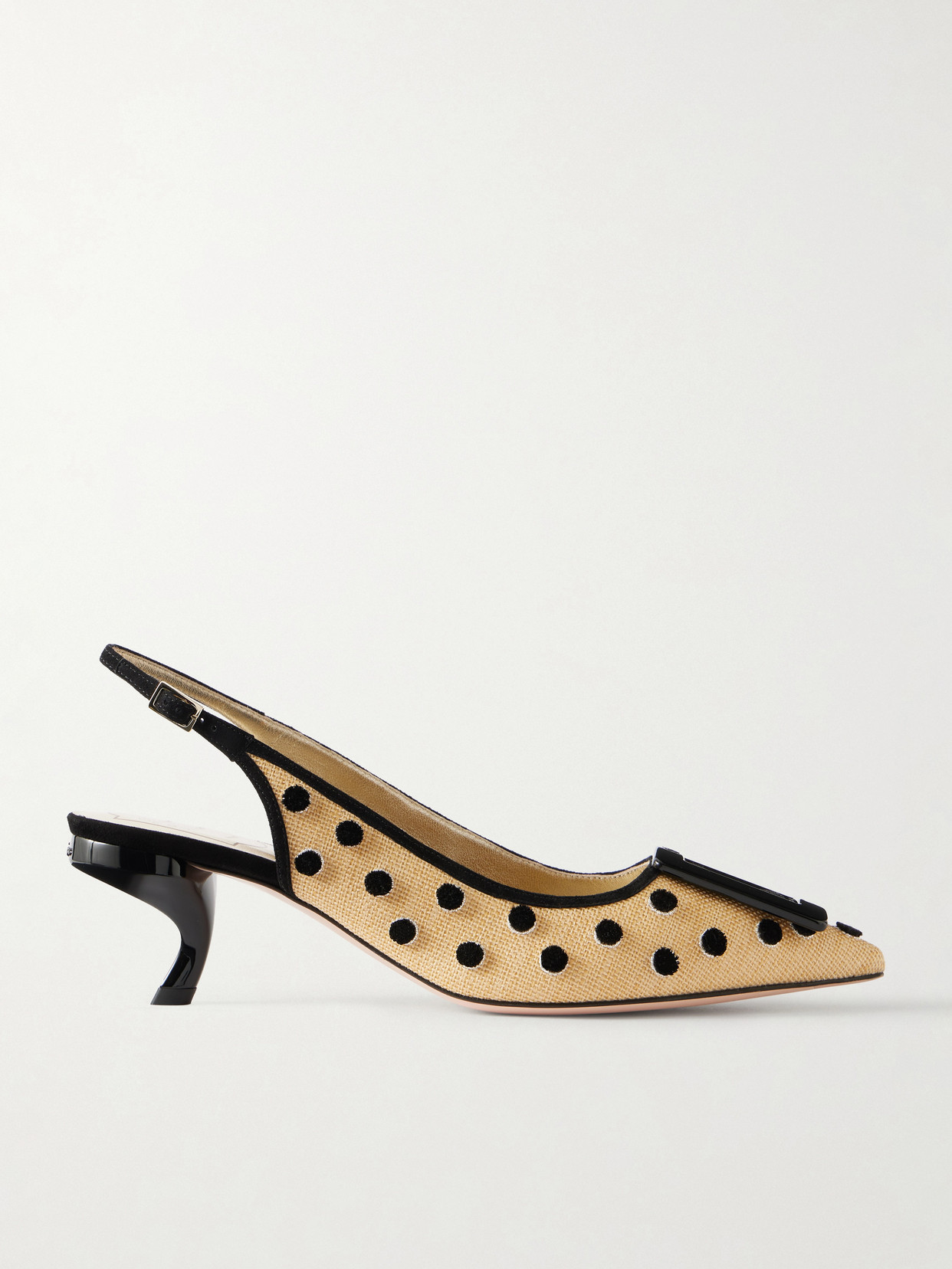 Roger Vivier - Virgule 55 Suede-trimmed Polka-dot Slingback Pumps - Black | NET-A-PORTER (UK & EU)