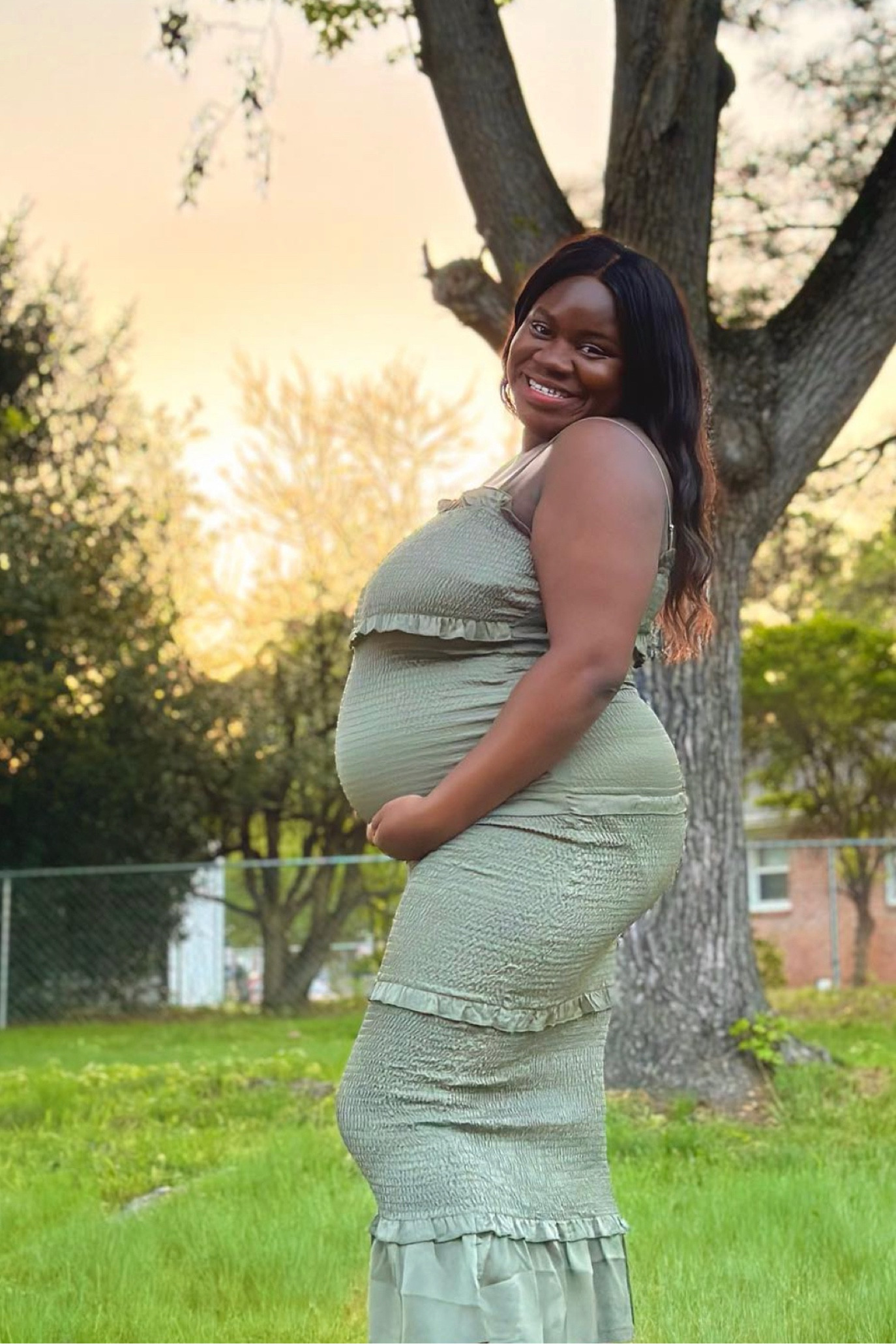 This olive satin maternity dress is perfect for spring and maternity outfits!

#LTKbump #LTKunder100