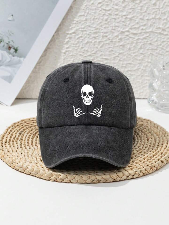 Unisex Outdoor Fashionable Skull Printed Baseball Cap, Sun Protection And Adjustable Street Hallo... | SHEIN
