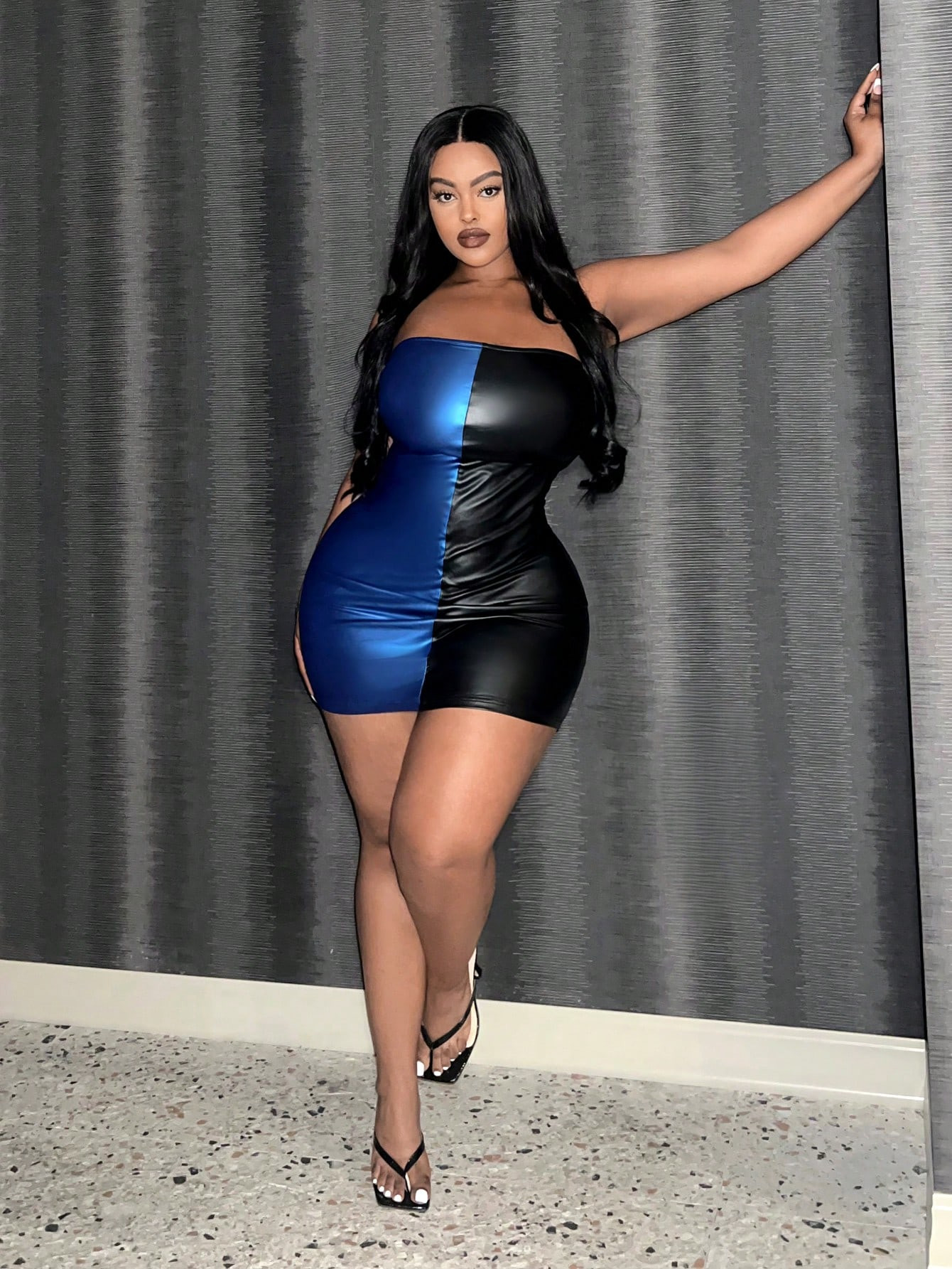 SHEIN Slayr Plus Two Tone PU Leather Tube Bodycon Dress | SHEIN