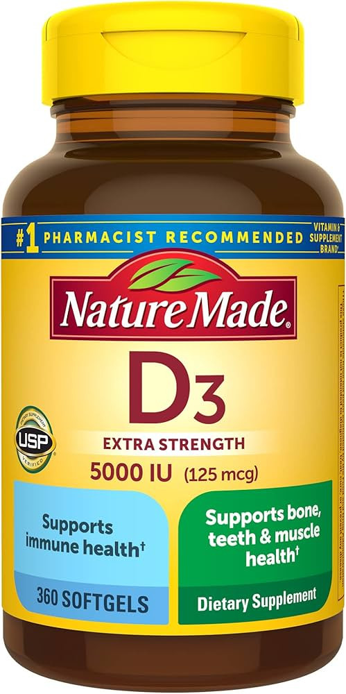Nature Made Extra Strength Vitamin D3 5000 IU (125 mcg), Dietary Supplement for Bone, Teeth, Musc... | Amazon (US)
