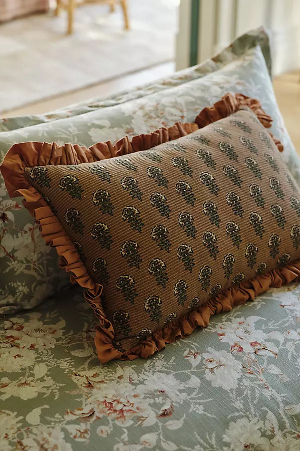 Cotton Block-Print Ruffle Pillow | Anthropologie (US)