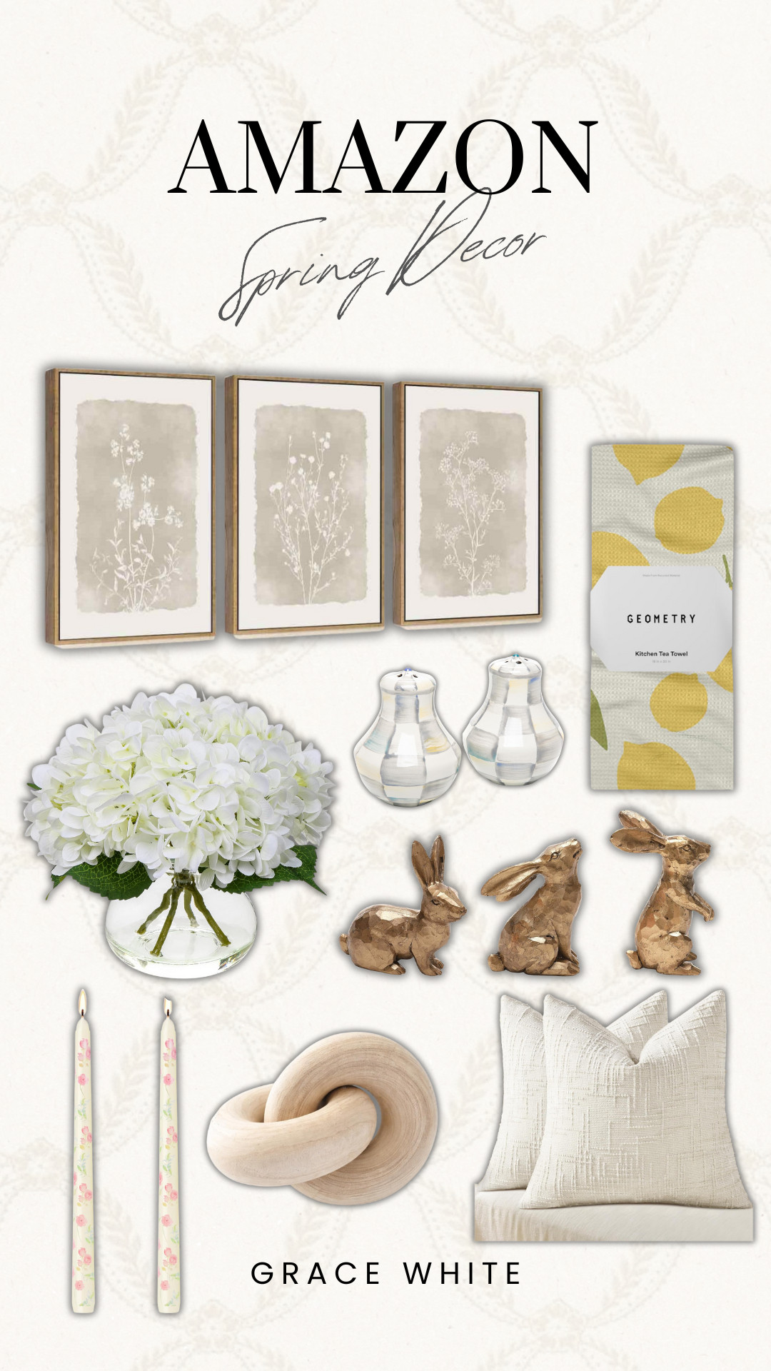 Spring decor to brighten up your home!

botanical wall art, bunny decor, spring pillow covers, kitchen tea towel, salt and pepper shakers, decor accents, artificial flowers, floral candles, Grace White 

 #LTKSeasonal #LTKHome #LTKSaleAlert