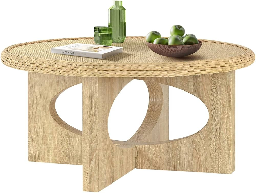 Rattan Round Coffee Table,33" Wicker Wood Coffee Tables for Rustic Handmade Design Home Decor Sof... | Amazon (US)
