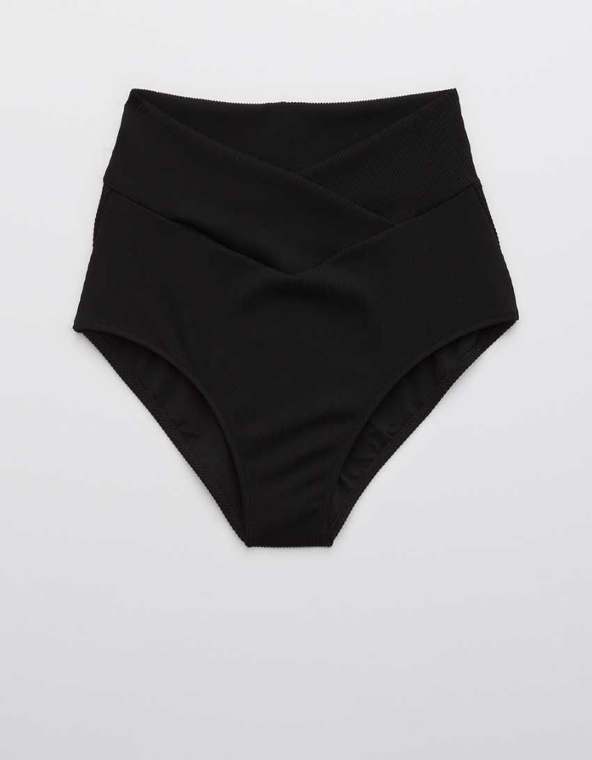 Aerie Ribbed Crossover High Waisted Bikini Bottom | American Eagle Outfitters (US & CA)