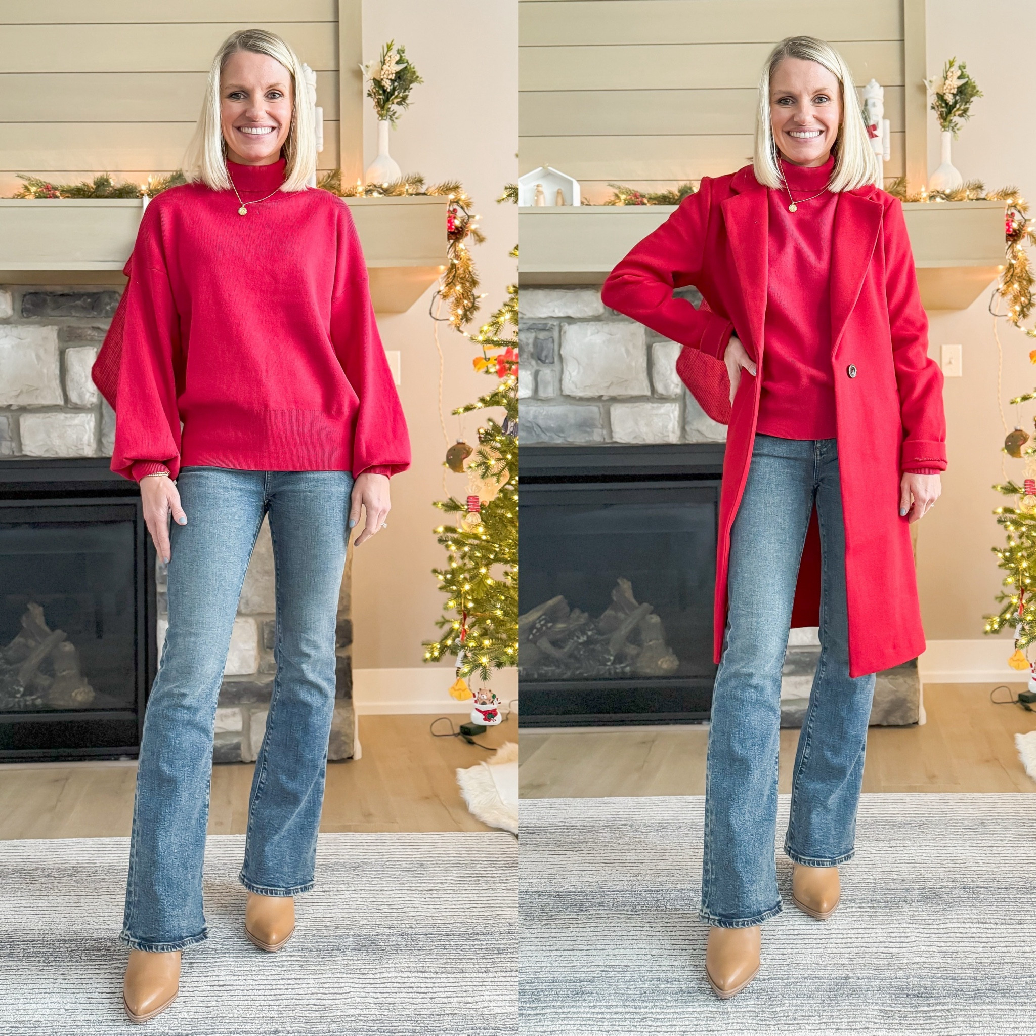 Red sweater outfit with flare jeans! Sweater- xs || jeans- 24/petite

#LTKHoliday #LTKStyleTip #LTKSeasonal