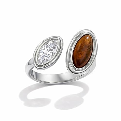 Amazon.com: Mchic Tiger Eye Ring for Women Trendy: Sterling Silver Plated Adjustable Stainless St... | Amazon (US)