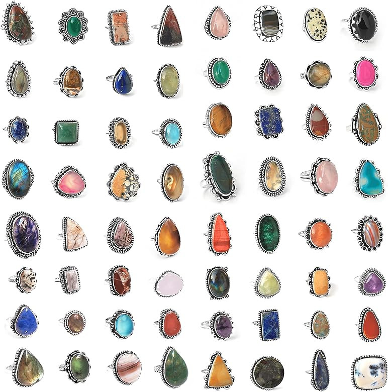 Carats Chunky Silver Rings Pack for Women - 10 Pcs - Stackable Fashion Ring Set, Silver Plated St... | Amazon (US)