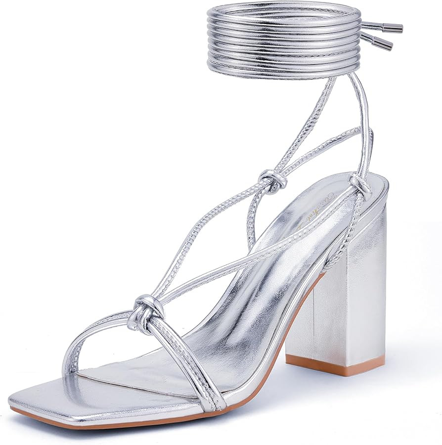 Elisabet Tang Women's Strappy Chunky Heels Sandals, 3 inch Low Block Heels Lace Up Ankle Wrap Hee... | Amazon (US)