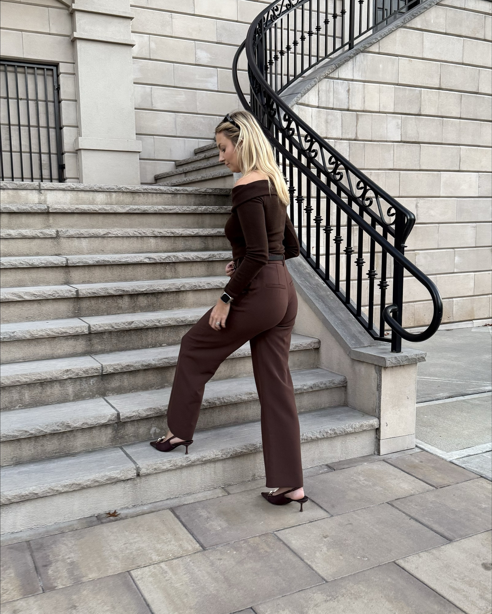 Autumn aesthetic - chocolate brown outfit: 
Brown wide leg pants,
Brown off the shoulder sweater,
Burgundy slingbacks 

My shoes are from JustFab, linking similar! 

Fall outfit, fall fashion, burgundy outfit, European chic, business casual outfit, brown pants outfit, office outfit, corporate fashion

#LTKStyleTip #LTKWorkwear #LTKSeasonal