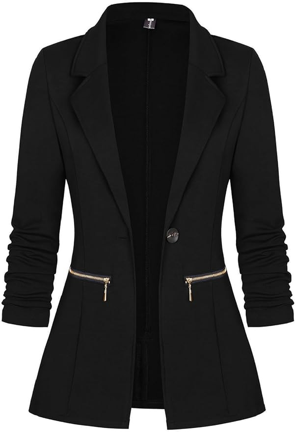 Genhoo Women's Long Sleeve Blazer Open Front Cardigan Jacket Work Office Blazer with Zipper Pocke... | Amazon (US)