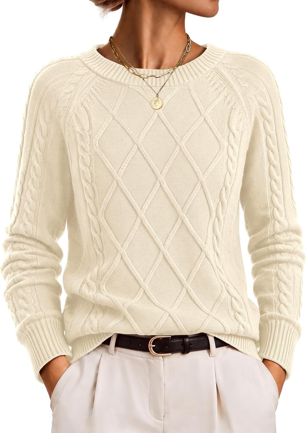 Zeagoo Womens Cable Knit Sweaters Crew Neck Long Sleeve Tops Fall Clothes | Amazon (US)