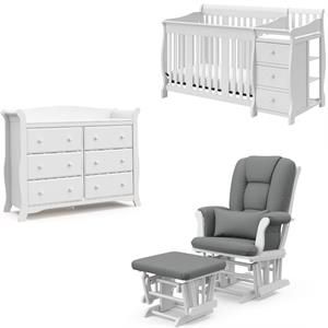 3-Piece Crib and Changing Table Set with Dresser and Glider Ottoman in White | Cymax