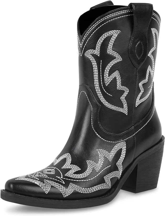 wetkiss Short Cowboy Boots Series for Women, with Embroidery Design, Chunky Heel and Side Zipper,... | Amazon (US)