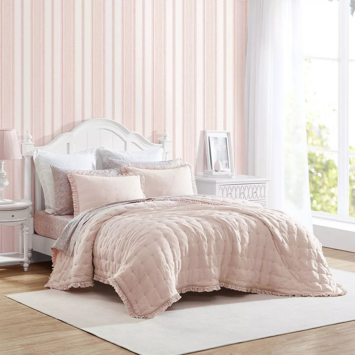 Laura Ashley Hailee Microfiber Quilt Bedding Set Pink | Target