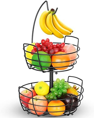 Bextsrack 2 Tier Fruit Basket Bowl with Banana Hanger for Kitchen Countertop, Portable & Detachable  | Amazon (US)