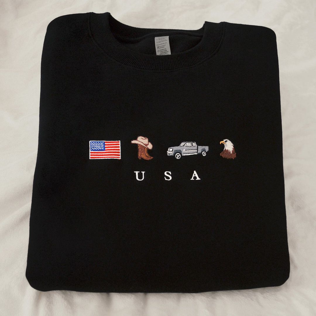 USA Embroidered Sweatshirt, United States, America, Crewneck, Flag, Cowboy Boots, Cowboy Hat, Cow... | Etsy (US)