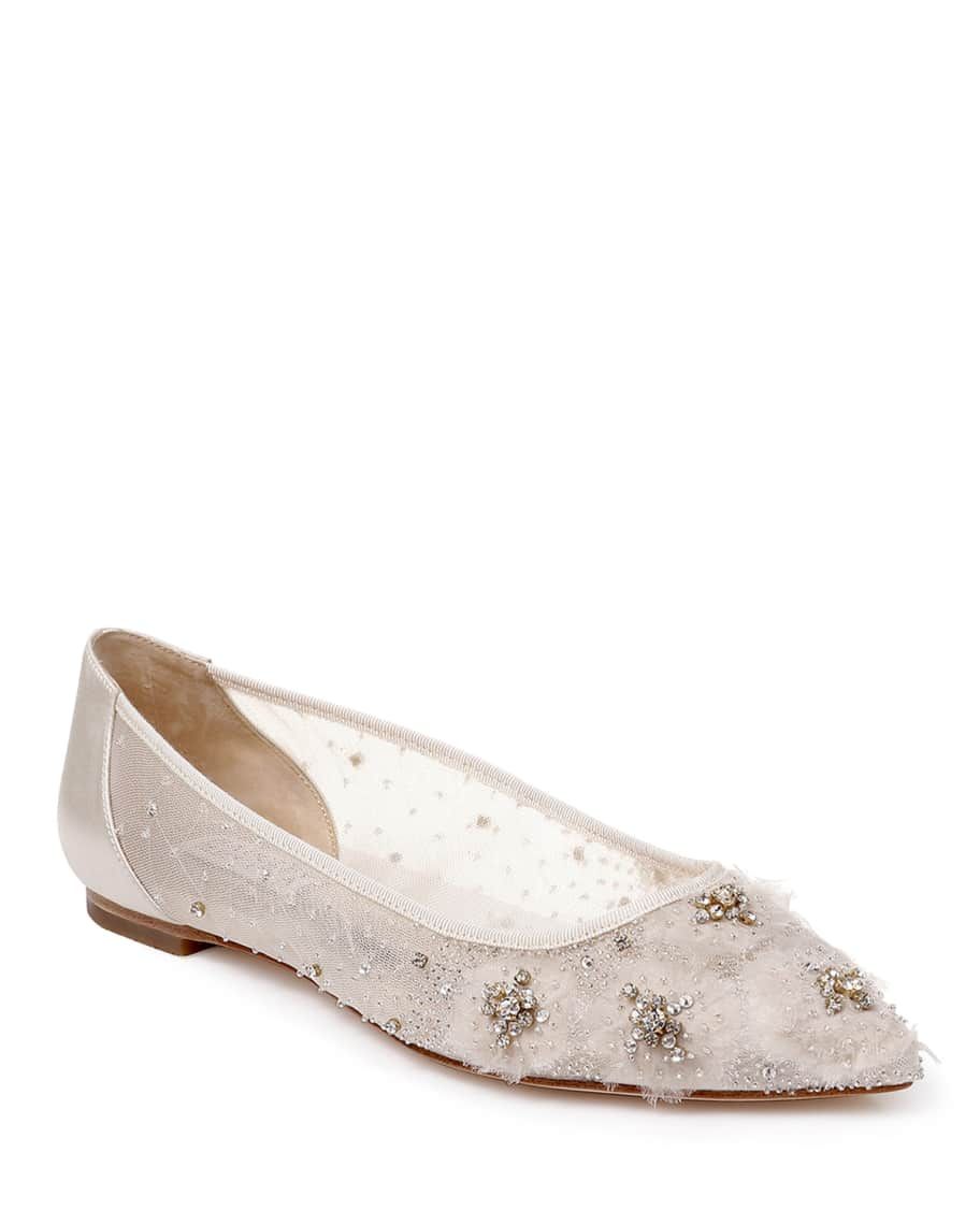 Badgley Mischka Adrienne Crystal Embellished Satin Ballerina Flats | Neiman Marcus