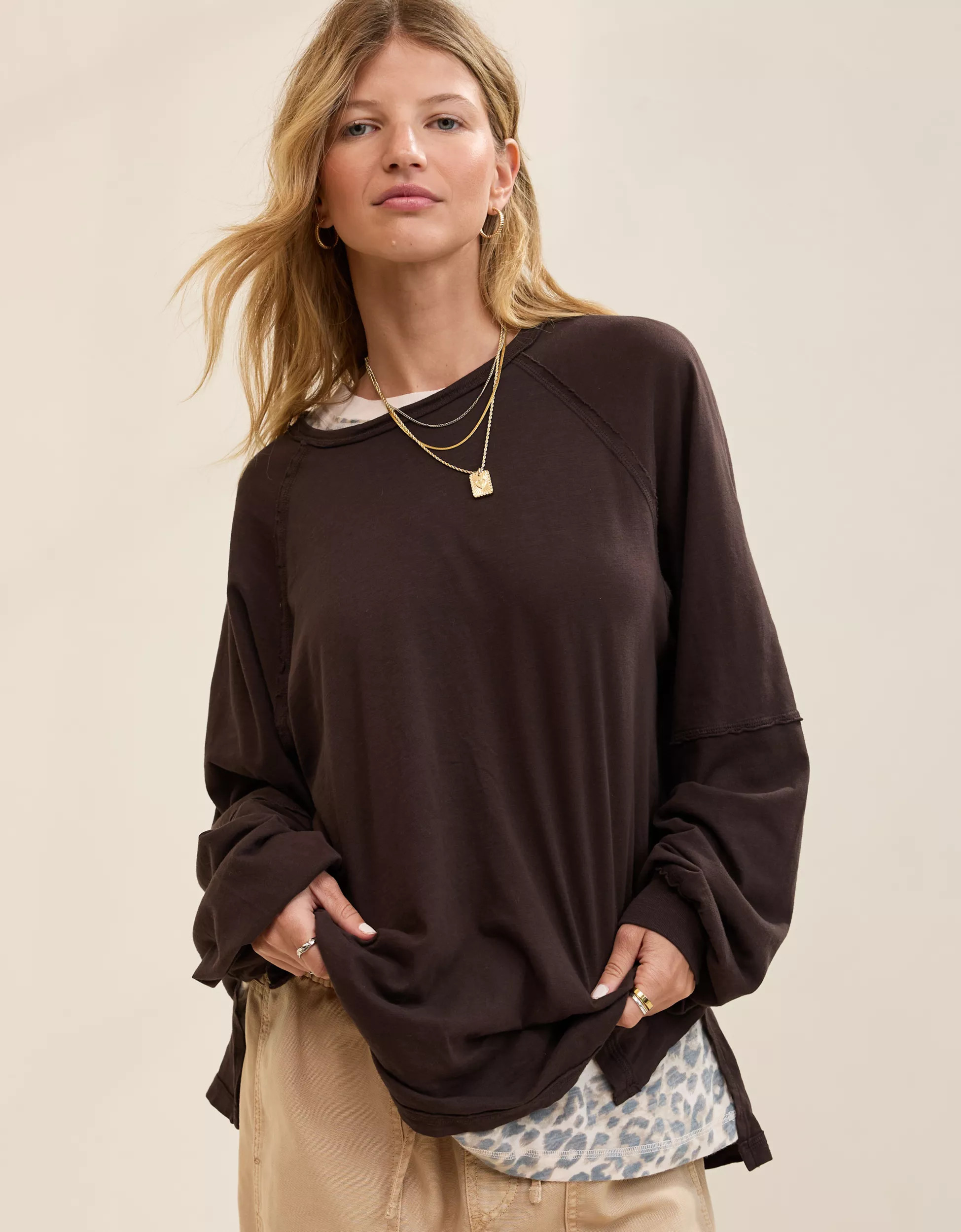 Aerie Cozy Long Sleeve Oversized Boyfriend T-Shirt | Aerie