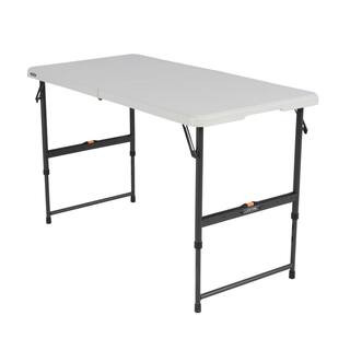 Lifetime 4 ft. One Hand Adjustable Height Fold-in-Half Resin Table; Almond 80943 - The Home Depot | The Home Depot