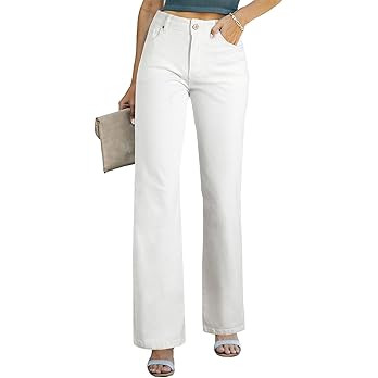 Sidefeel Women's Wide Leg Jeans Casual High Waisted Straight Zimbaplatinum Denim Pants with Pocke... | Amazon (US)