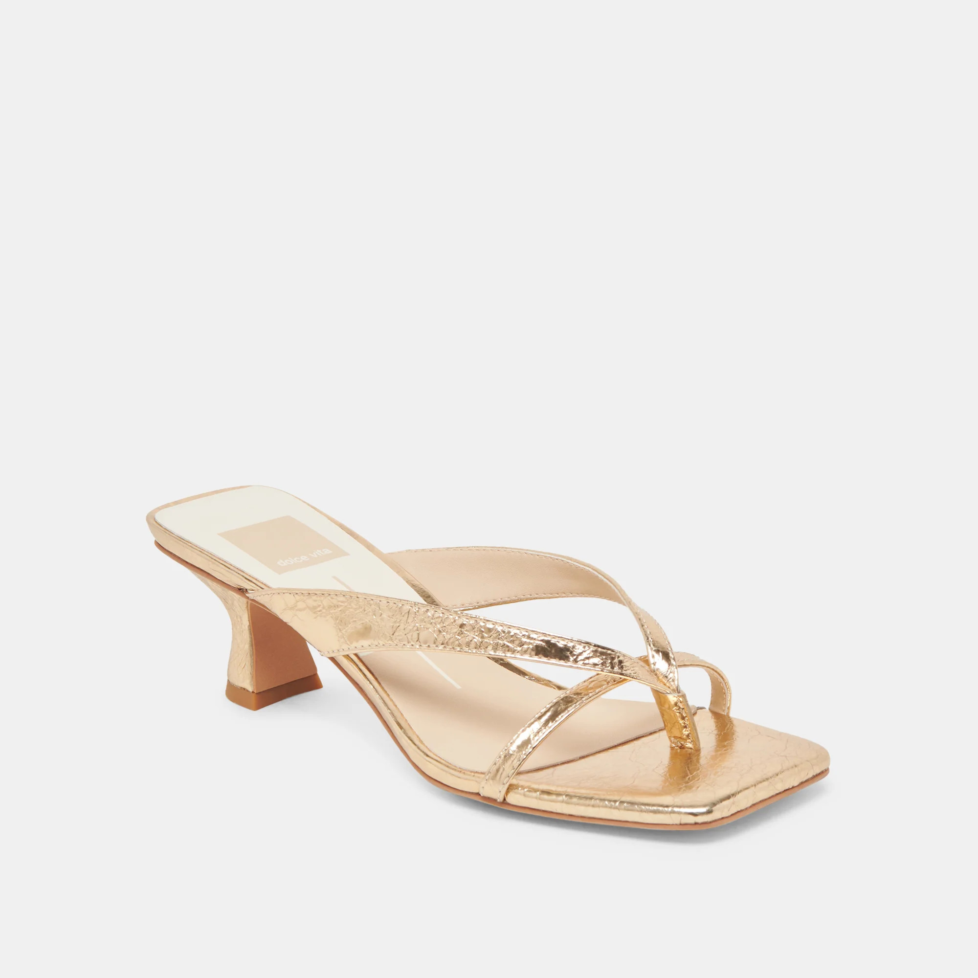 BREVEL HEELS GOLD DISTRESSED LEATHER | DolceVita.com