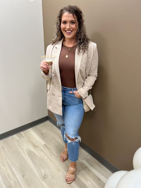 Midsize neutral outfit inspo 🤎🍫🧸 
Bodysuit: L
Blazer: L (code: ASHLEYBEHRENDS to save) 
Jeans: 32R 
#midsizeoutfits #blazer #bodysuit #neutralstyle #curvystyle #ootd #nude #heels #blockheels #braidedheels #outfitinspo #fallfashion #fallstyle 

#LTKSeasonal #LTKstyletip #LTKcurves