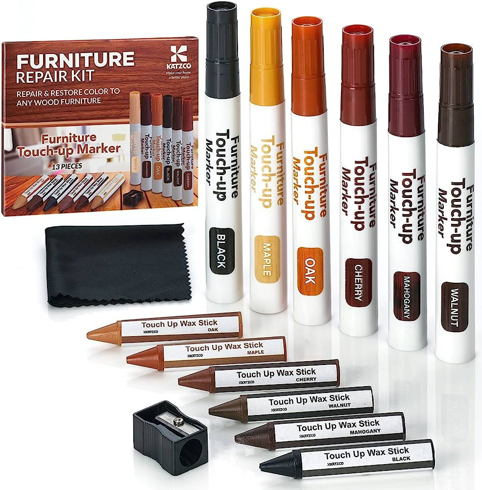 Katzco Wood Furniture Repair Kit Wood Markers For Scratches - Set of 13 - Markers and Wax Sticks ... | Amazon (US)