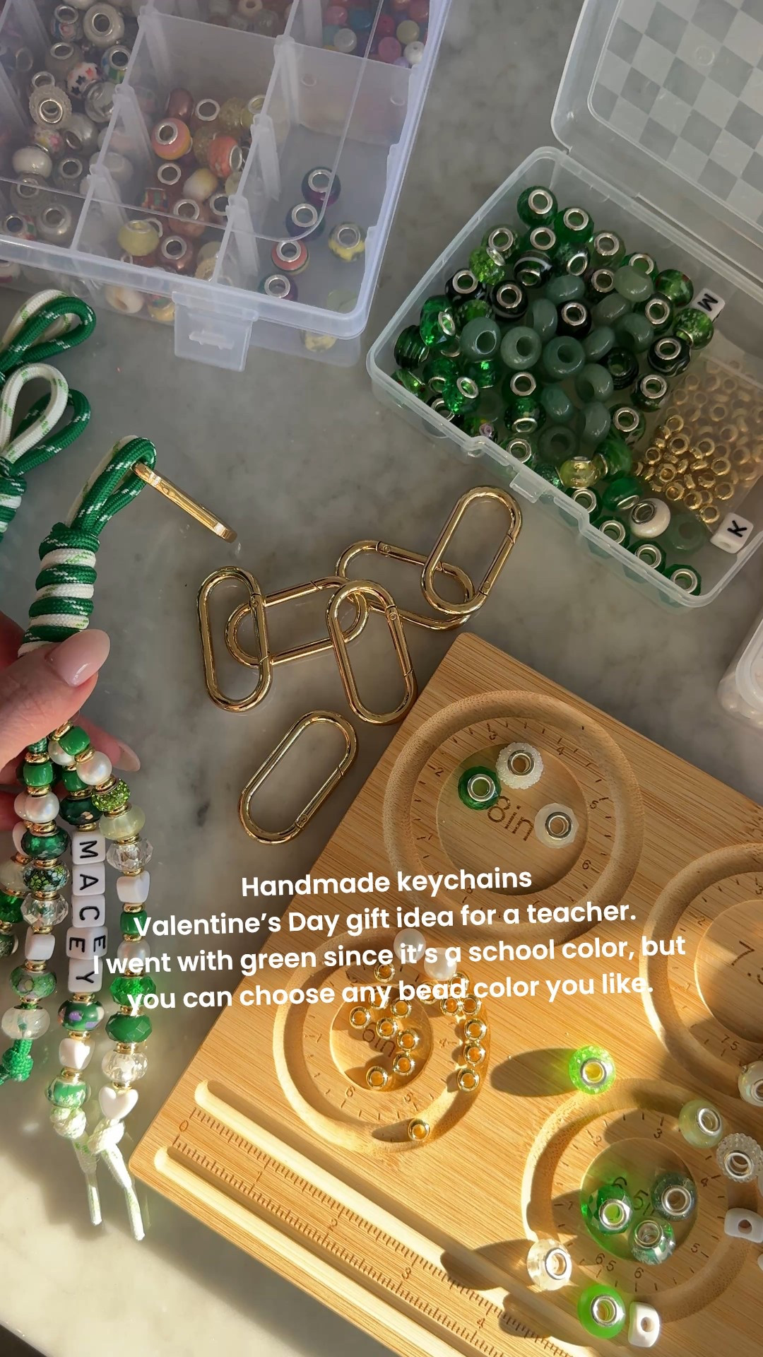 Handmade keychains! a Valentine’s Day gift idea for a teacher. I went with green since it’s a school color, but you can choose any bead color you like! 

#LTKValentine