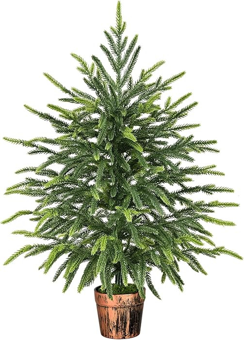 2FT Norfolk Pine Tree with Pot - Tabletop Christmas Tree with Real Touch PE Branch Tips for Front... | Amazon (US)
