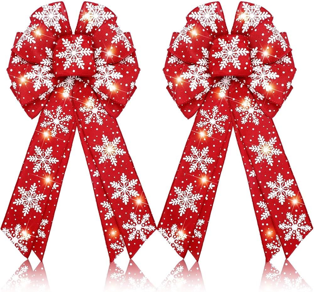 Giegxin Christmas LED Wreath Bow, 2 Pcs Red Truck Burlap Bow Holiday Bow for Christmas Wreath, Ch... | Amazon (US)