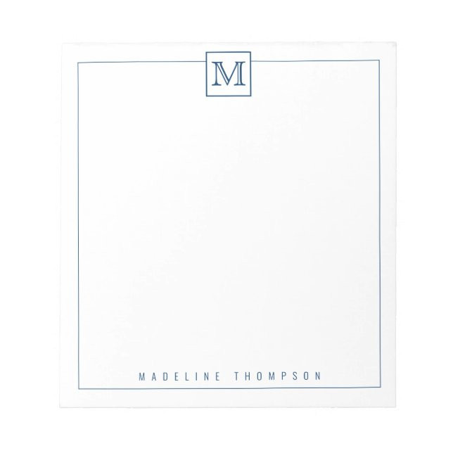 Modern Initial Monogram Square Border Navy Blue Notepad | Zazzle