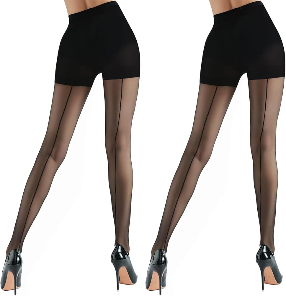 G&Y 2 Pairs Women's Backseam Sheer Tights - 20D Control Top Pantyhose with Reinforced Toes | Amazon (US)
