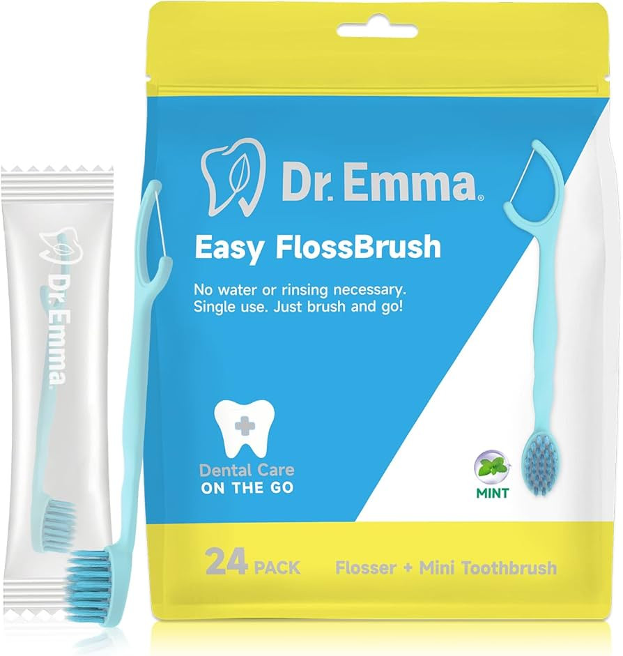 Dr. Emma Mini Brush Disposable Toothbrushes with Floss, Travel Mint Toothbrush for On-the-Go Use,... | Amazon (US)