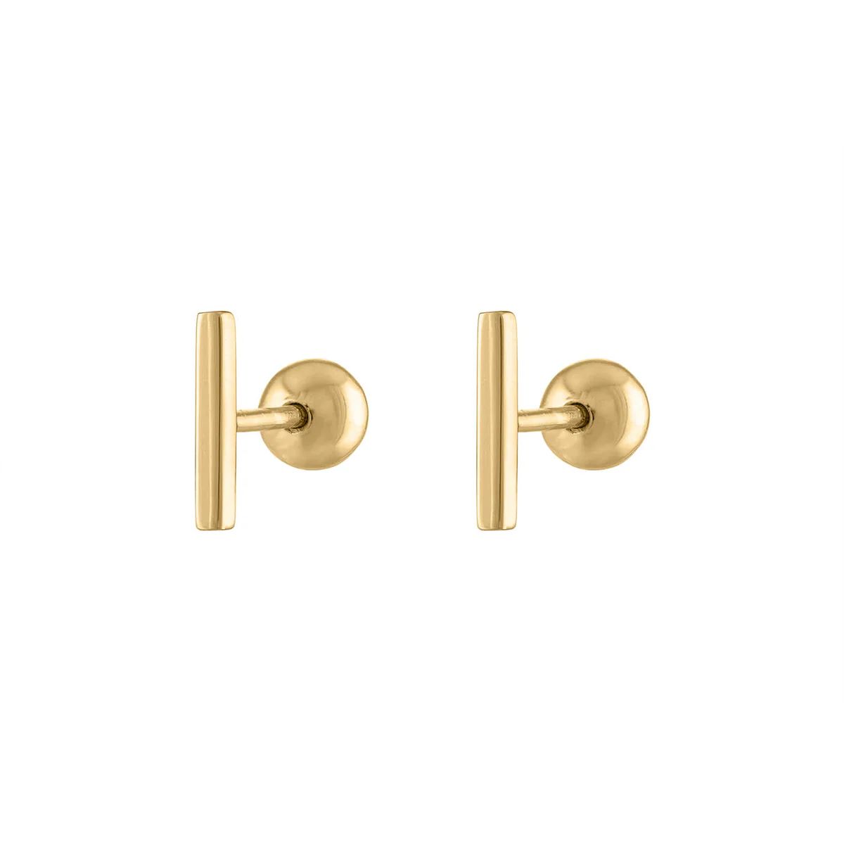 Little Bar Ball Back Earrings in 14k Gold | Maison Miru
